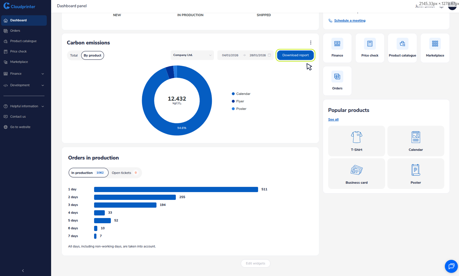 The Brand Portal provides a granular look at emissions by product category, such as calendars, flyers, and posters.